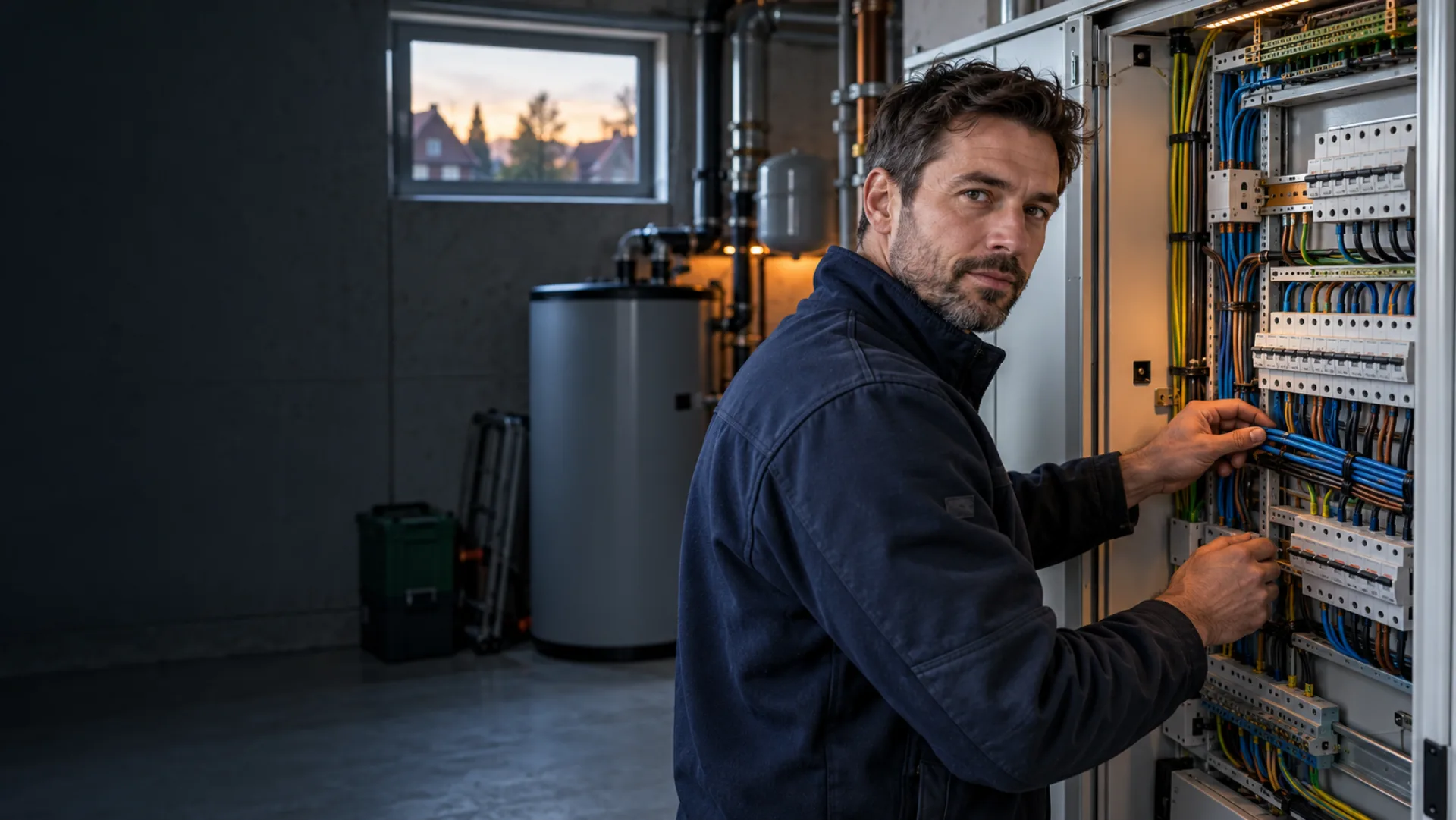 Platzhalter: Elektriker bei einer Installation im Wohngebäude